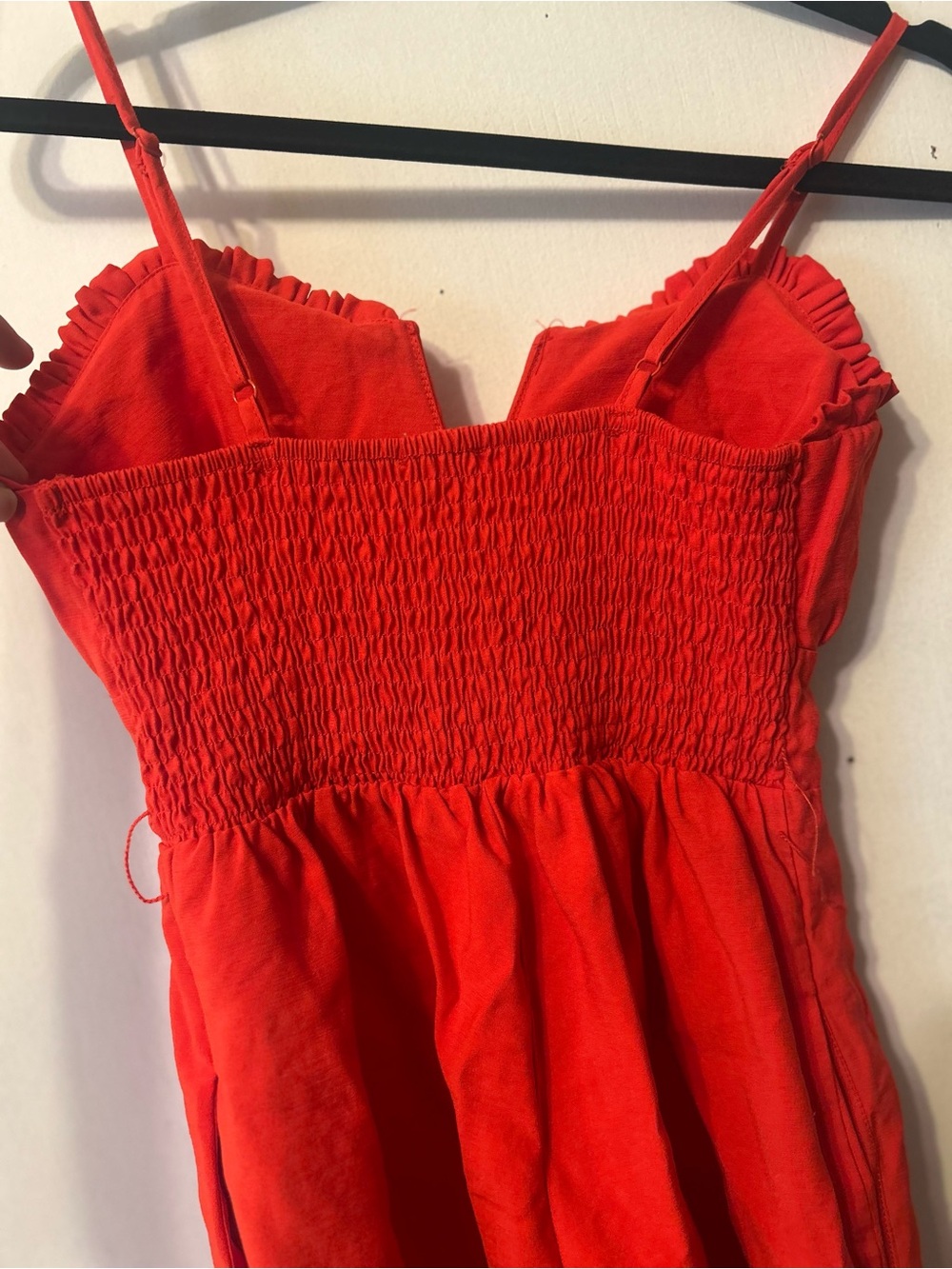 Women's Red V-Neck Romper with Smocked Back & Pockets, Size Small - Picture 4 of 9